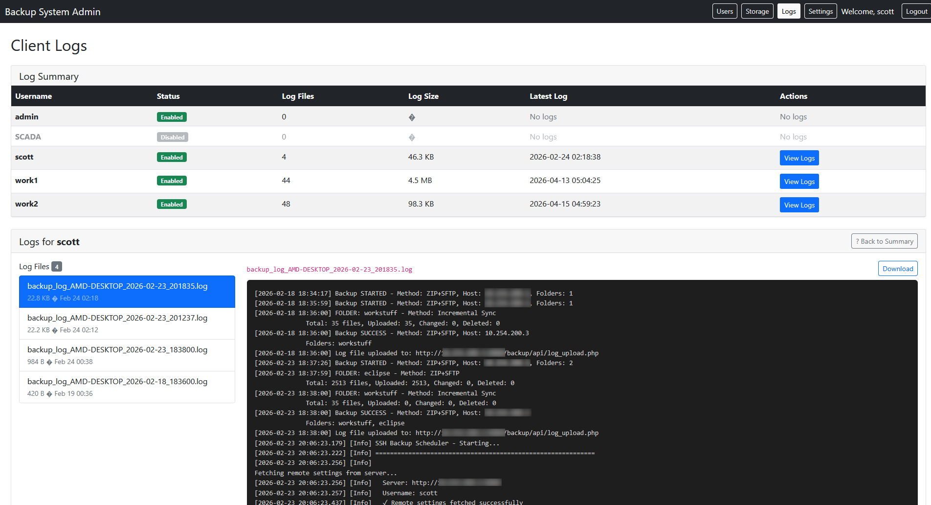 Server Log View