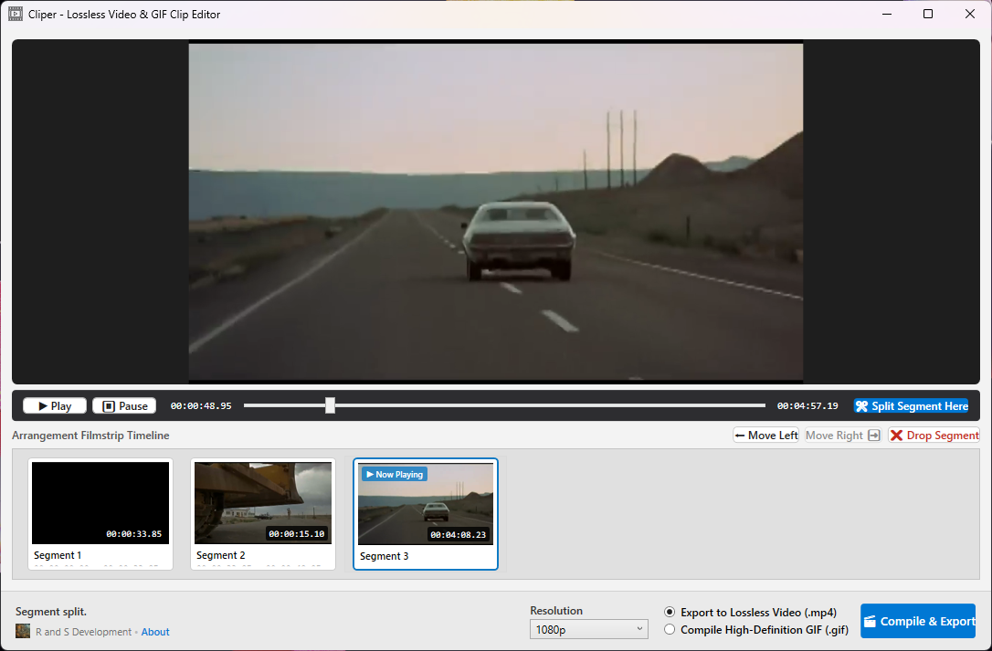 Cliper editor with a video loaded on the filmstrip
